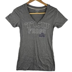 JanSport TCU Texas Christian Horned Frogs T-Shirt Gray V-Neck Womens Sz M Glam